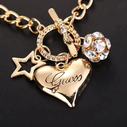 Big Heart Charm Hallowout Star Fire Ball Bracelet For Women Imitation Pearl Cute Charm Lock Closure Ins Women Bracelet Jewelry Good Vibrations