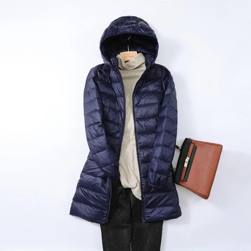 Autumn Winter Warm Women's Jacket 2023 New Korean Hooded Slim-fit X-long Mom Coat Plus Size 5xl 6xl Female Office Lady Jacket Good Vibrations
