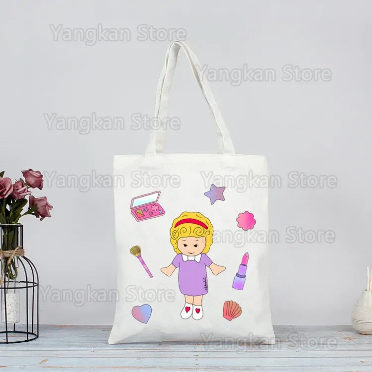 Polly Pocket Print Reusable Shopping Bag Bolsas De Tela Grocery Shopper Shopping Jute Bag Cotton Bag Jute Sacola Reciclaje Good Vibrations