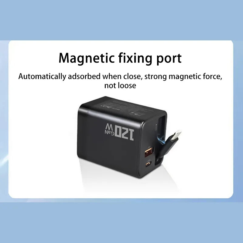 120W Charger Equipped With Telescopic Gallium Nitride Fast Charging Data Cable Phone Charger Adapter For Android IPhone Charger Good Vibrations