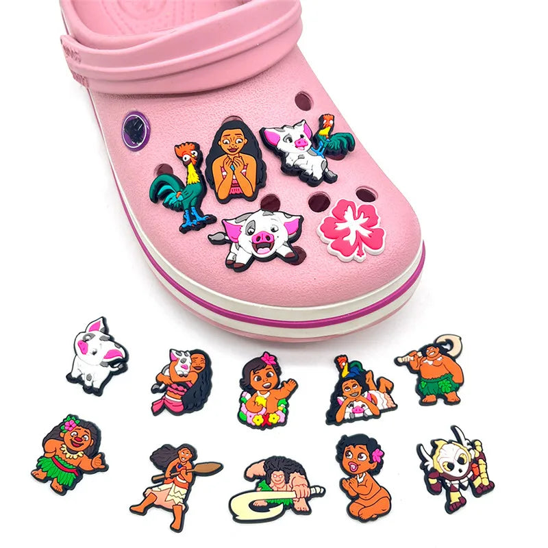 15pcs Moana Shoe Accessories For Crocs Ocean Princess Diy Fashion Shoe Charms Heart Bow And Musical Notes Footwear Accessories Good Vibrations