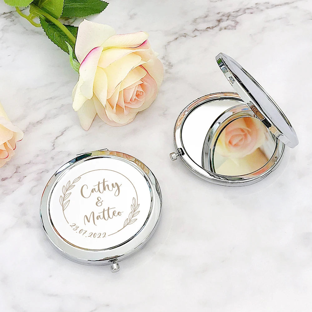 Wedding Party Favors Personalized Compact Mirrors Wedding Souvenirs for Guests Custom Engraved Pocket Mirrors for Women Good Vibrations