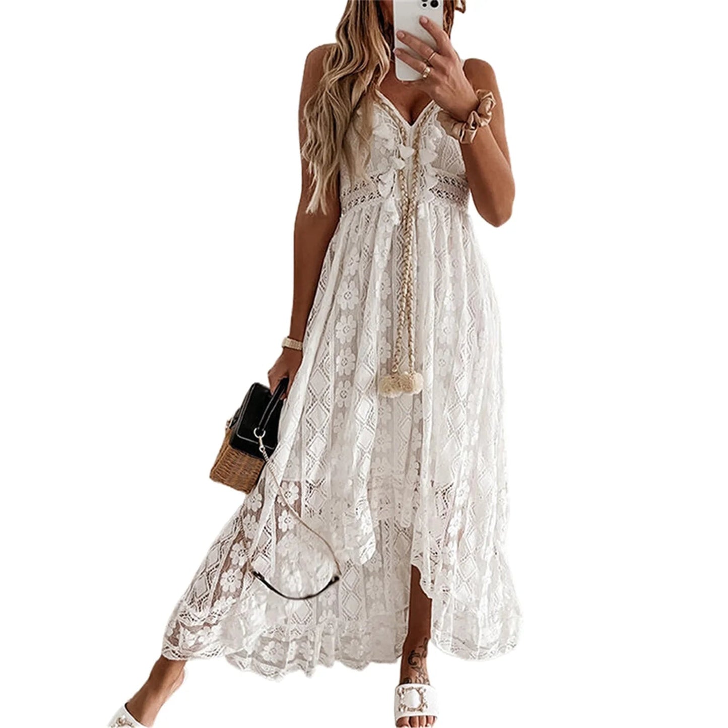 Trendy Casual Summer White Dress for Women Cover-ups Outfits New Boho Hippie Chic Long Maxi Dresses Elegant Party Beachwear Good Vibrations