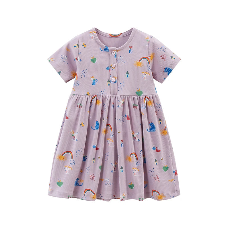 Little maven Baby Girls Summer Casual Clothes Little Genius Pretty Cartoon Dress Kids Soft and Comfort Wear Children's Clothing Good Vibrations