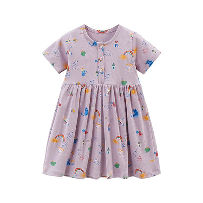 Little maven Baby Girls Summer Casual Clothes Little Genius Pretty Cartoon Dress Kids Soft and Comfort Wear Children's Clothing Good Vibrations