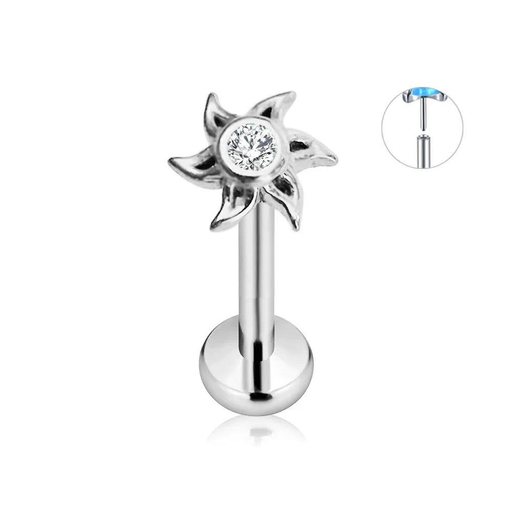 ASTM F136 G23 Titanium Flower Petals Star Heart Butterfly Threadless Piercing Pin Push in Labret Daith Conch Earring 16G 18G 20G Good Vibrations