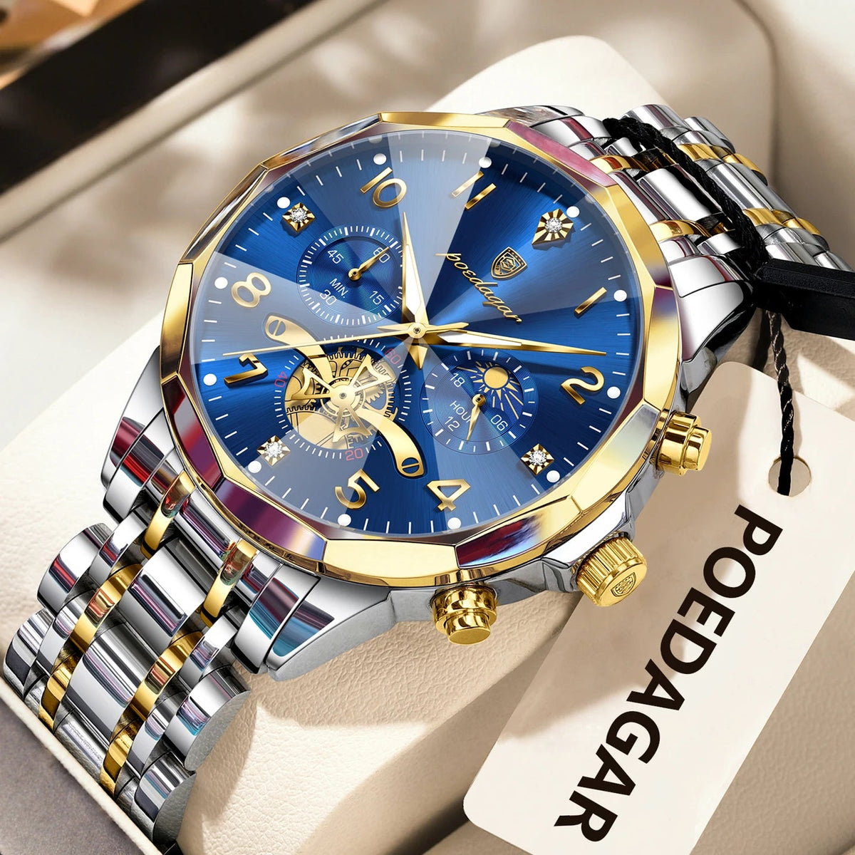 POEDAGAR Luxury High Quality Man Wristwatch Chronograph Stainless Steel Quartz Men's Watches Waterproof Luminous Men Clock Reloj Good Vibrations
