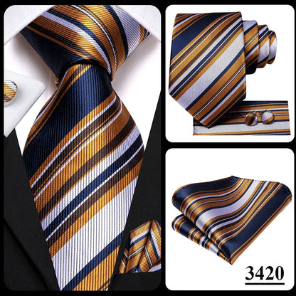 Hi-Tie Navy Blue Solid Paisley Silk Wedding Tie For Men Hanky Cufflink Mens Necktie Set Business Party New Design Dropshipping Good Vibrations