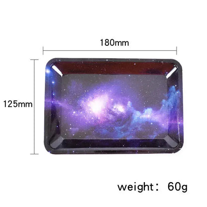 Metal herb grinder with 180x125mm rolling tray; galaxy design.