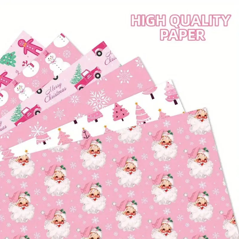 1set Christmas Gift Wrapping Paper with Snowmen, Gingerbread Men,Hearts & Balloons - Pastel Winter Theme with & White Snowflakes Good Vibrations