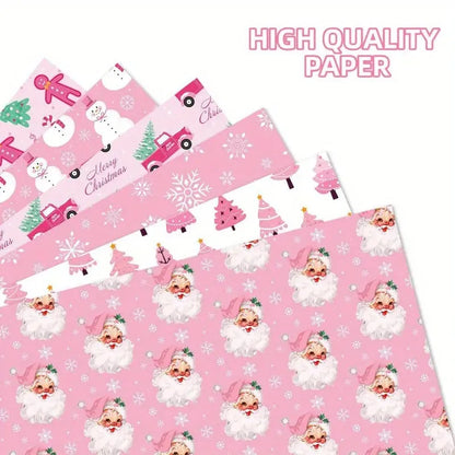 1set Christmas Gift Wrapping Paper with Snowmen, Gingerbread Men,Hearts & Balloons - Pastel Winter Theme with & White Snowflakes Good Vibrations