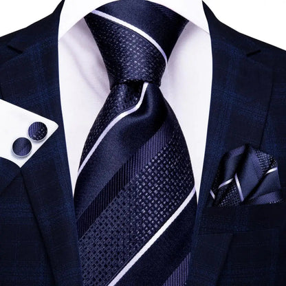 Hi-Tie Navy Blue Solid Paisley Silk Wedding Tie For Men Hanky Cufflink Mens Necktie Set Business Party New Design Dropshipping Good Vibrations