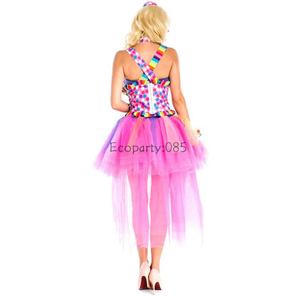 Halloween Costume Classic Candy Color Dresses Circus Clown Cosplay Costumes Carnival Party Performance Clothing Set Funny Dress Good Vibrations
