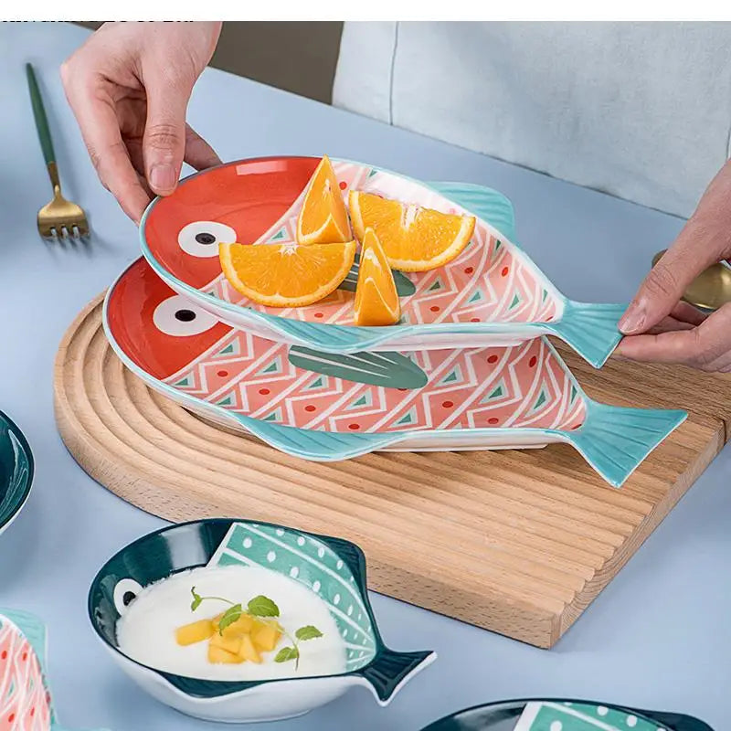 Ceramic Steamed Fish Plate Irregular Household Large Deep Shaped Bowl Cute Dining Table Supplies Good Vibrations