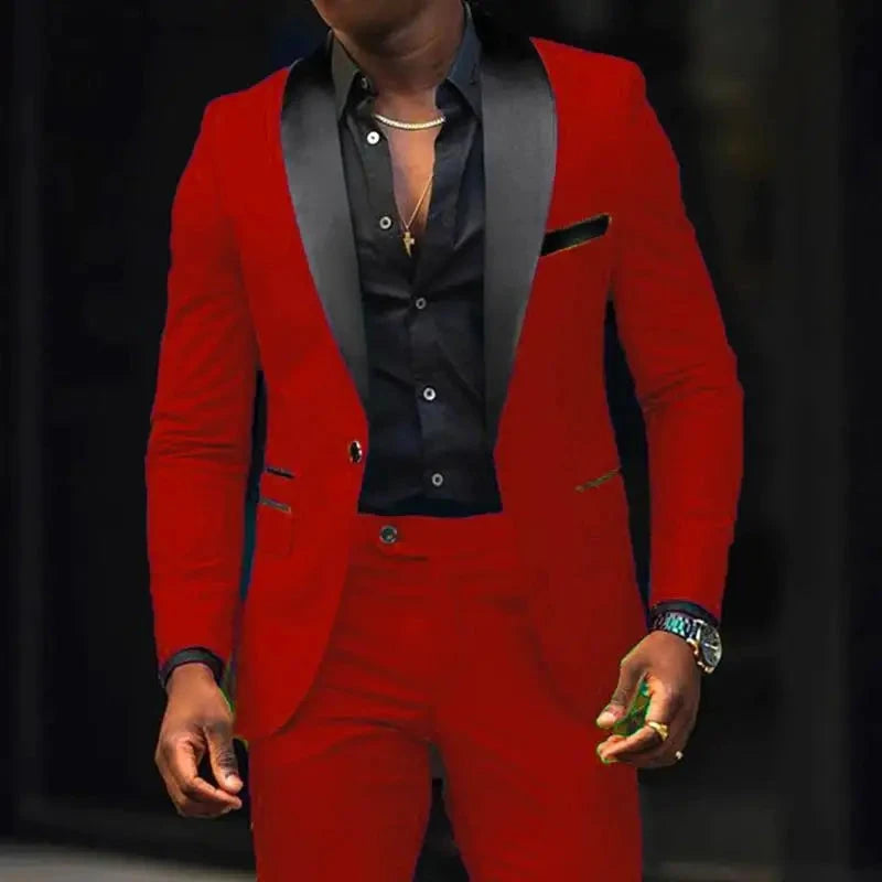 Men's New Fashion Business Casual Two-piece, Comfortable and Breathable Slim-fit Side Slit Single-button Suit Jacket+trousers Good Vibrations