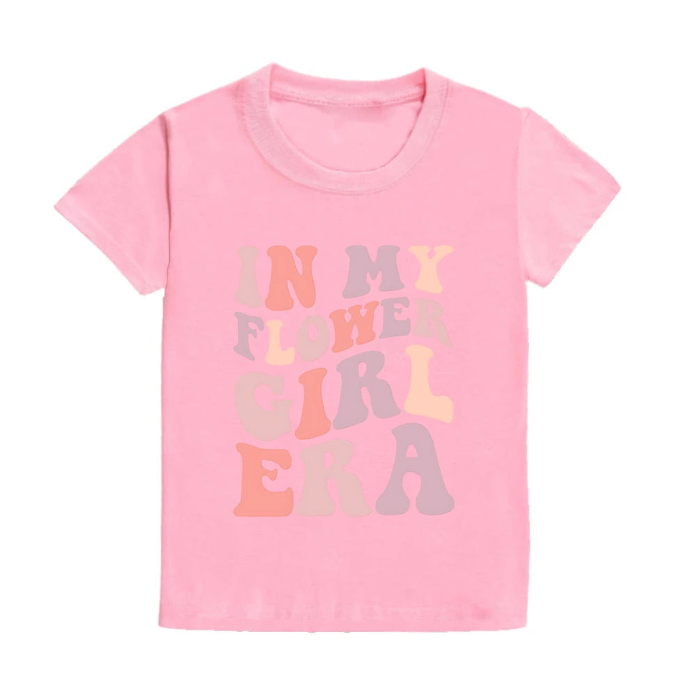 In My Flower Girl Era Toddler Shirt Flower Girl Proposal Bridal Party Kids Short Sleeve Shirts Clothes Wedding Party Gift Good Vibrations