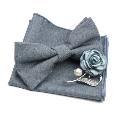 Mens Wedding Bowtie Brooch Set Romantic Solid Color Bamboo Fiber Bowknot Flower Lapel Pin Blue Pink Cravat Suit Shirt Accessory Good Vibrations
