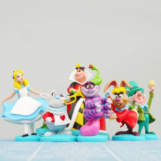 6-10cm 6pcs/Lot Alice in Wonderland Cheshire Cat White Rabbit Cake Car Desk Decoration Figure Toys Good Vibrations