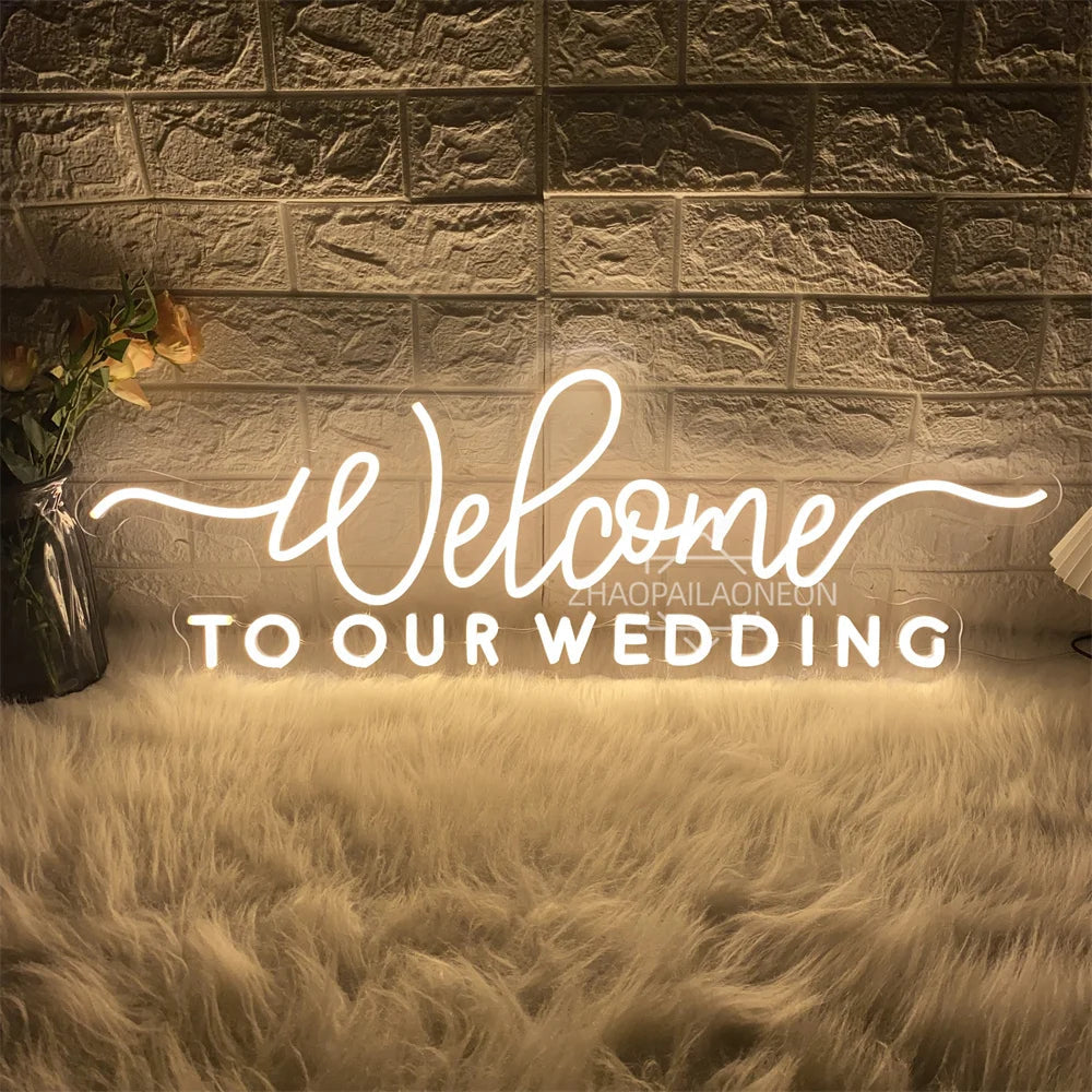 Welcome to our wedding Neon Led Sign Wall Hanging Wedding Party Room Decor Engaged Neon Lights USB Wedding Decoration Signs Good Vibrations