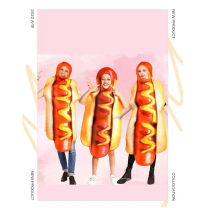 High Quality Couple Costume Halloween Funny Hot Dog Onesie Adult Hot Dog Cosplay Costumes Stage Show Hot Dog Costumes # 1 # W. Good Vibrations