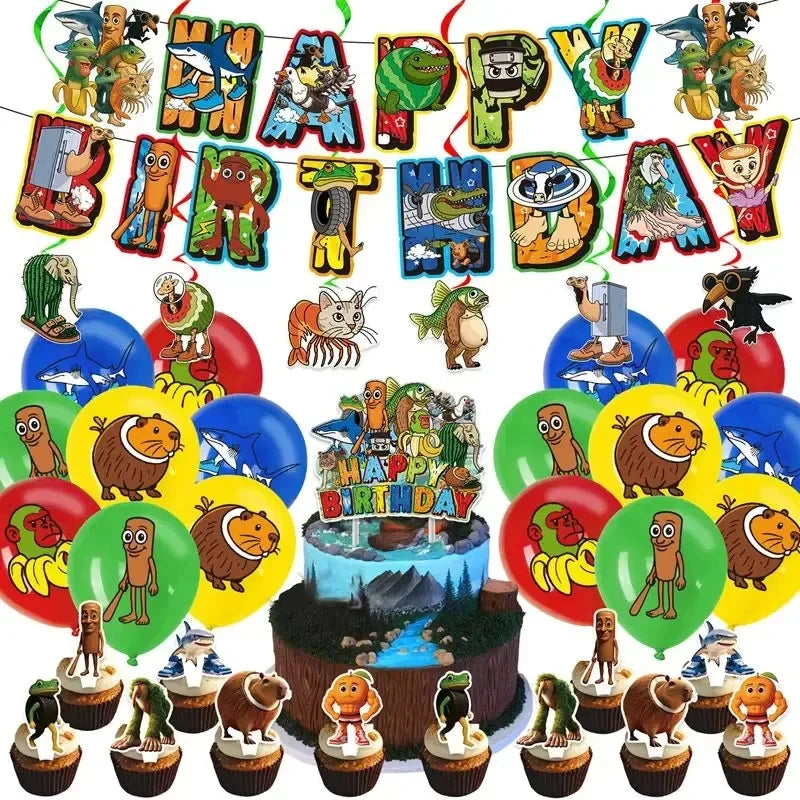Italian Brainrot Birthday Party Decoration Tung Tung Sahur Tralalelo Tralala Tableware Balloon Cup Plate for Party Favor Supplie Good Vibrations