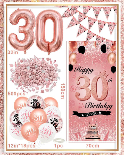 30th 40th 50th Birthday Decorations Women 30th Birthday Balloon Rose Gold Happy Birthday Banner 40th Happy Birthday Balloon Good Vibrations