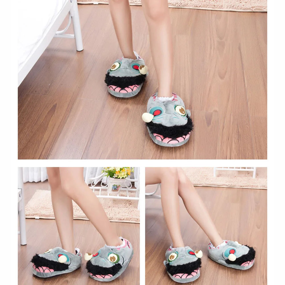 Halloween Zombie Big Mouth Funny Thickened Cloth Bottom Non-Slip Bottom Slippers Women Men Warm Cartoon Cotton Slippers Shoes Good Vibrations