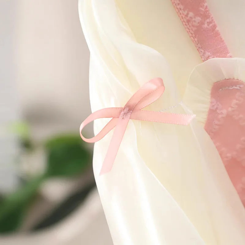 Baby Girls Dress Sweet Pink Bow Dress For Girls Long Puff Sleeve Flower Princess Dresses Spring Autumn Children's Clothing Good Vibrations