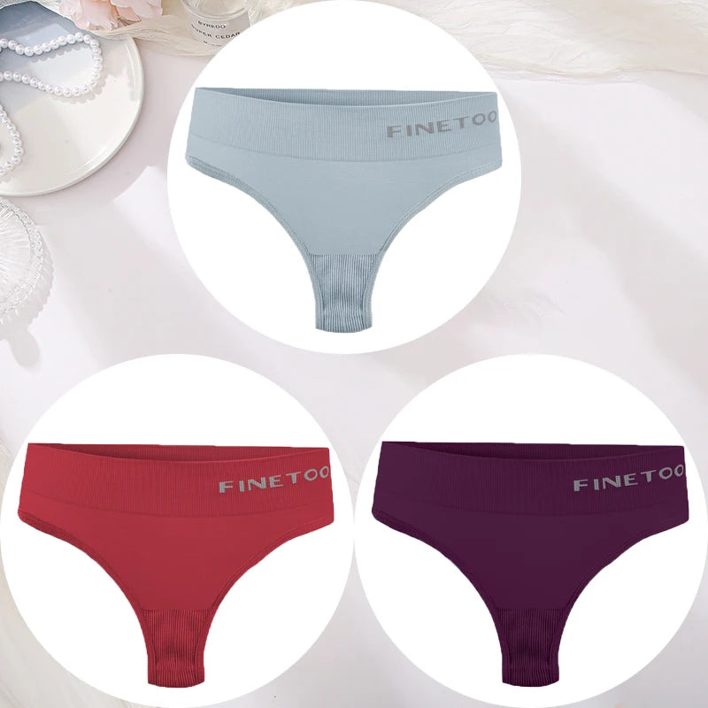 3PCS/Set Women's Panties Sexy Underwear FINETOO Large Size Thong Women Seamless Panties High Waist Girls Thongs M-2XL Good Vibrations