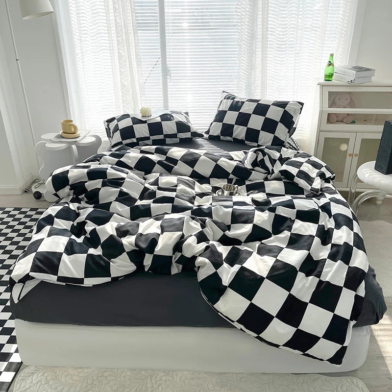 Checkerboard Bedding Comforter Set with Pillowcase bed sheet Single Full Size Bed Linen Duvet Cover Set Queen/King Double Single Good Vibrations