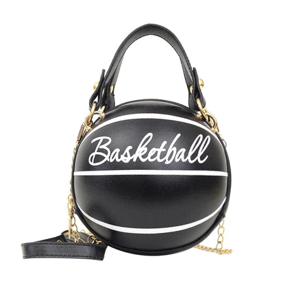 Personality INS Fashion Women Ball Bag Soft PU Leather Round Crossbody Thick Chain Hand Bags And Purses Female Basketball Bag Good Vibrations