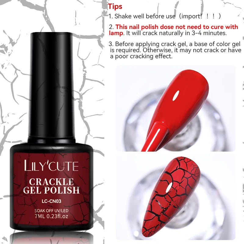 LILYCUTE 7ml Crackle Gel Nail Polish Quick Dry Marble Cracking Effect Gel Semi Permanent Soak Off Nail Art Varnish Manicure Good Vibrations