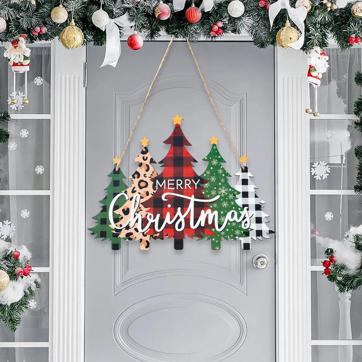 Christmas Door Hanging Merry Christmas Decorations for Home 2025 Navidad Xmas Tree Wall Pendant New Year 2026 Good Vibrations