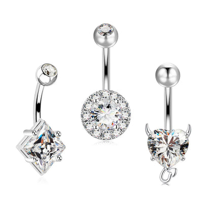 3pcs/Set Stainless Steel Color Cubic Zirconia Navel Rings Round Butterfly Heart Cherry Shapes Fashion Body Piercing Jewelry Good Vibrations Adult Super Store