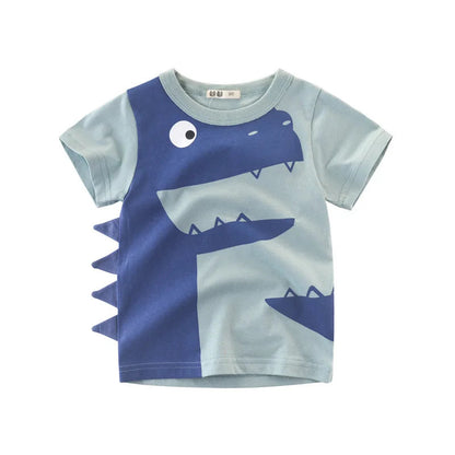 2024 Children 3D Cartoon Short T-Shirts Clothes for Boy 100% Cotton Short Sleeve Dinosaurs Cute Kids Casual Sport Top Tees Good Vibrations