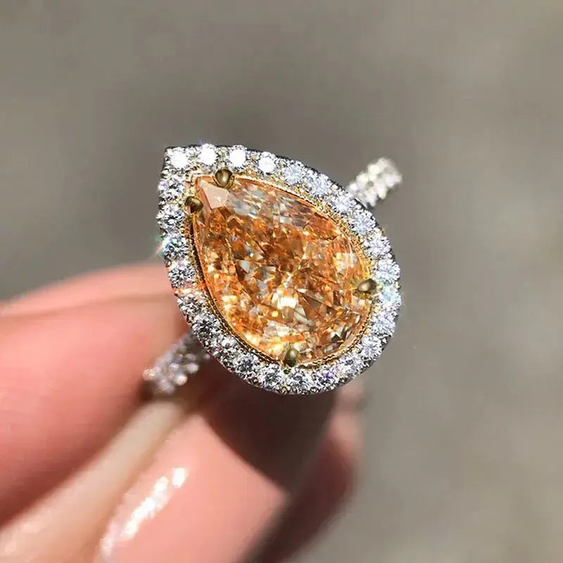 New Elegant Yellow Cubic Zirconia Women Rings Luxury Wedding Anniversary Party Lady's  Accessories Bright Fashion Jewelry Good Vibrations