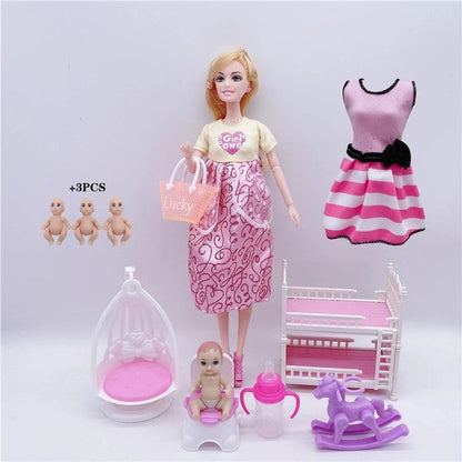 Cute DollHouse Family Doll set Stroller Accessories For 11.5'' Pregnant Dolls with Baby Doll Birthday Christmas Gift Kid Toys Good Vibrations