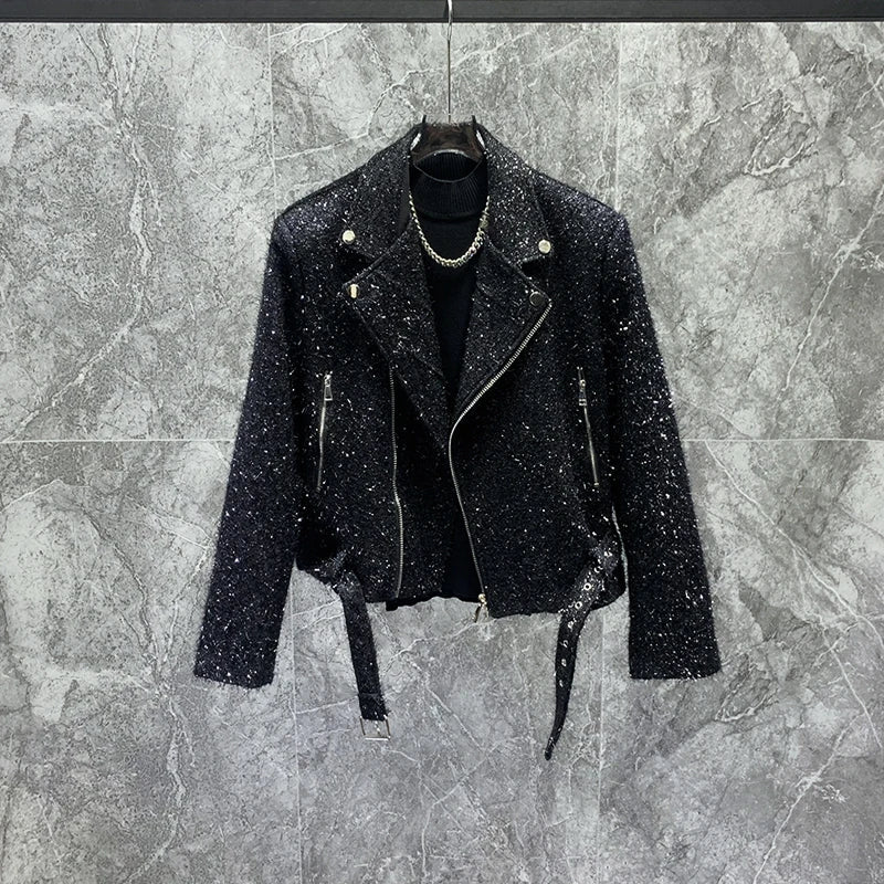 Autumn Winter High-End Bright Silk Design Short Suit Collar Jackets Loose Coat Men Handsome Fashion Trendy Male Solid Color Tops Good Vibrations