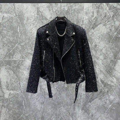 Autumn Winter High-End Bright Silk Design Short Suit Collar Jackets Loose Coat Men Handsome Fashion Trendy Male Solid Color Tops Good Vibrations