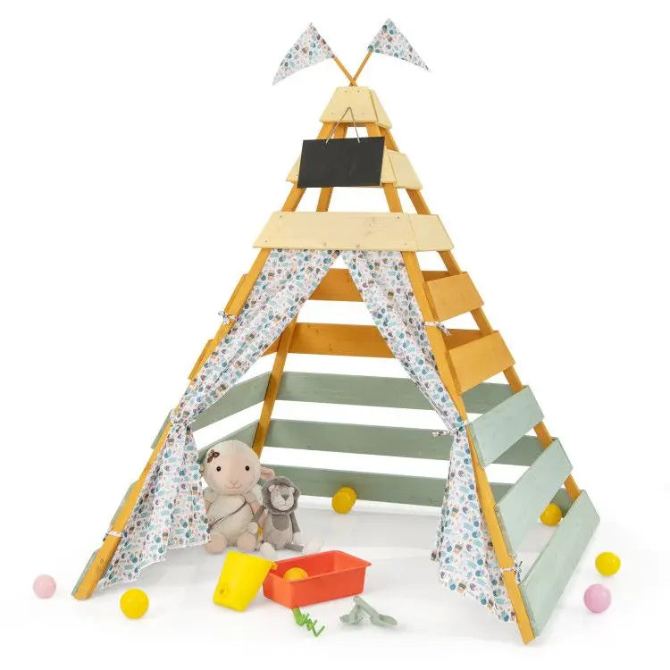 Indoor and Outdoor Triangle Hideaway Playhouse with Removable Chalkboard Good Vibrations