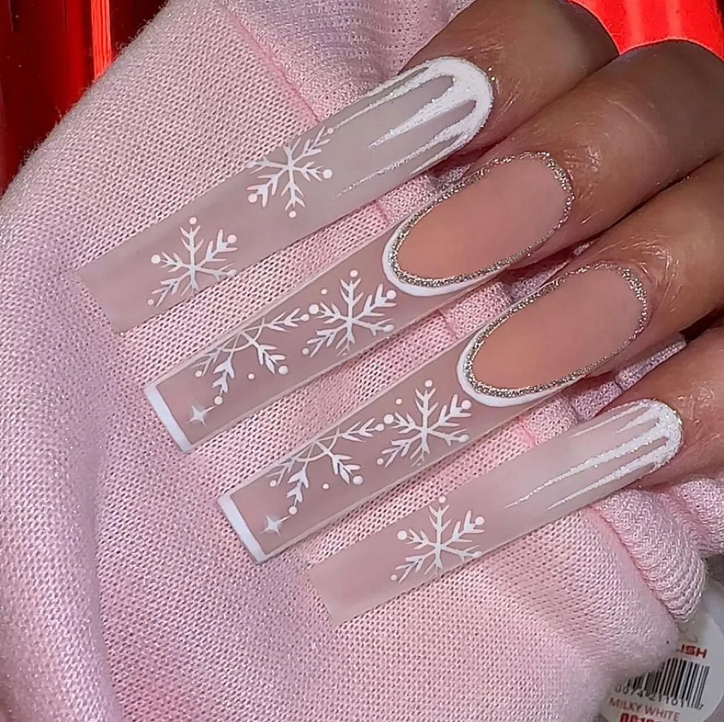 24pcs Glitter Pink Sequins Fake Nails 2025 Halloween Scary Skull Love Print False Nails Wearable European Ballet Press on Nails Good Vibrations