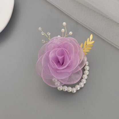 Girls Bridesmaid Wrist Flowers Pearl Ribbon Rose Bracelet for Wedding Prom Party Bride to Be Bridesmaid Gift Wedding Accessories Good Vibrations