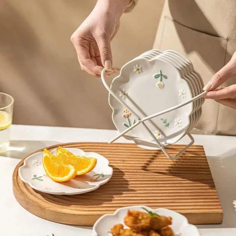 YWDL 6inch Flower Ceramic Dinner Plate Kitchen Relief Frosted Plate For Pasta, Bread, Dessert Restaurant Tableware Dish Good Vibrations