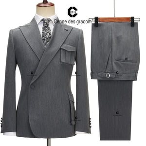 Cenne Des Graoom 2023 New Coat Design Right Side Button Men Suits Jacket and Pants 2 Pcs Set Grey Wedding Dress Groomsman Party Good Vibrations