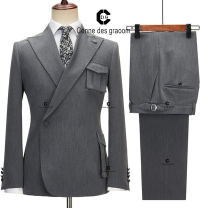 Cenne Des Graoom 2023 New Coat Design Right Side Button Men Suits Jacket and Pants 2 Pcs Set Grey Wedding Dress Groomsman Party Good Vibrations