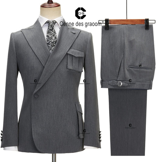 Cenne Des Graoom 2023 New Coat Design Right Side Button Men Suits Jacket and Pants 2 Pcs Set Grey Wedding Dress Groomsman Party Good Vibrations