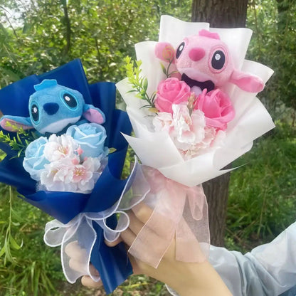 Cartoon Anime Stitch Plush Bouquet Doll Toys Stuffed Animals Creative Handmade Bouquets Birthday Christmas Valentine Gifts Good Vibrations
