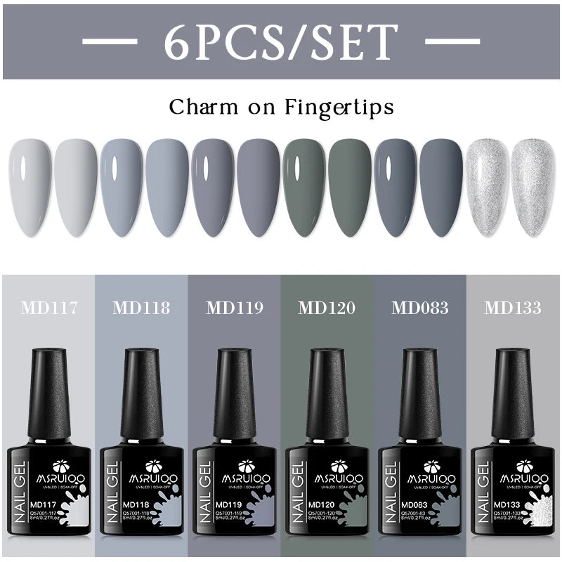 MSRUIOO 6pcs Nude Pink Gel Nail Polish Set Glitter Colorful Semi Permanent UV Gel Kits DIY Nail Art Painting Varnish Manicure Good Vibrations