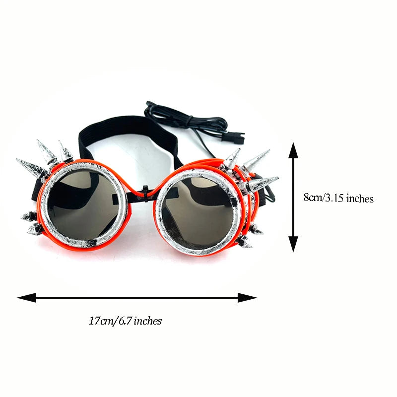 LED Funny Sunglasses Futuristic Soldier Round LED Steampunk Glasses Birthday Halloween Christmas Concert Steampunk Toy Glasses Good Vibrations