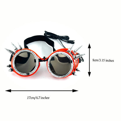 LED Funny Sunglasses Futuristic Soldier Round LED Steampunk Glasses Birthday Halloween Christmas Concert Steampunk Toy Glasses Good Vibrations